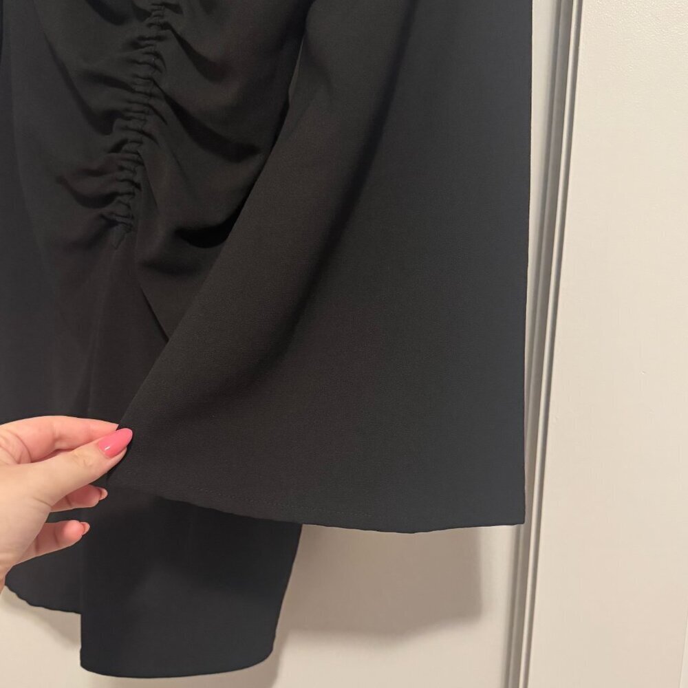 Zara Gothic Black Stone Accent Bell Sleeve Flare Mini Dress Size Small - Picture 7 of 10